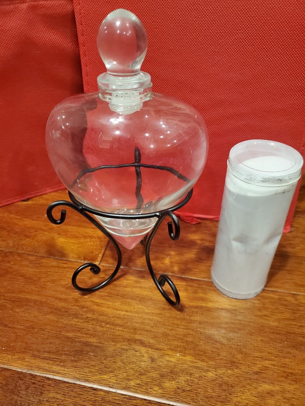 Unity Glass Heart Decanter w/Black Metal Stand Decor For Sand, Pebbles, Wedding